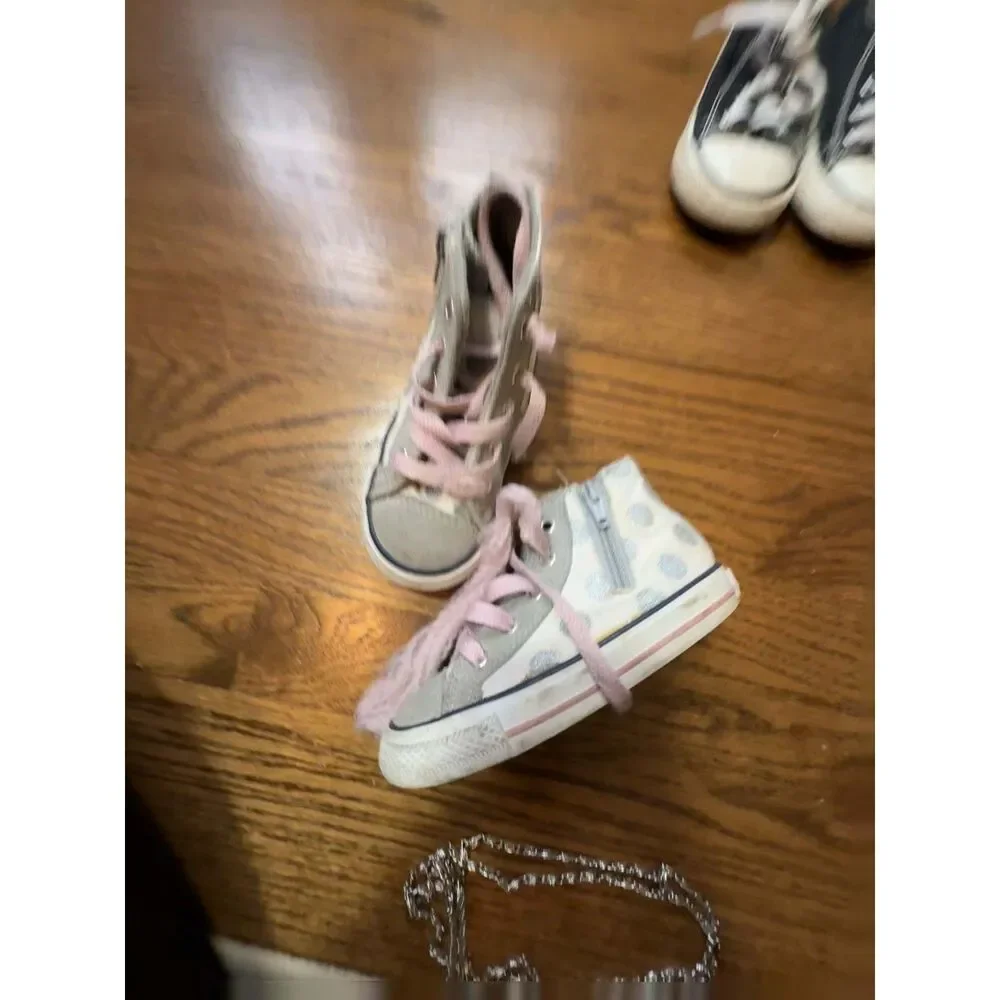 Converse Toddler Sneakers High Tops Girls Pink Polka Dot Gray Size 8 Lot (3)